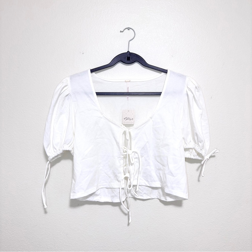 NWT Free People puff sleeve tie front crop top